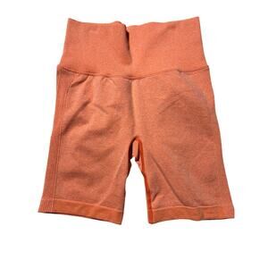 Womens M Orange Stretchy Athletic Scrunch Biker Shorts